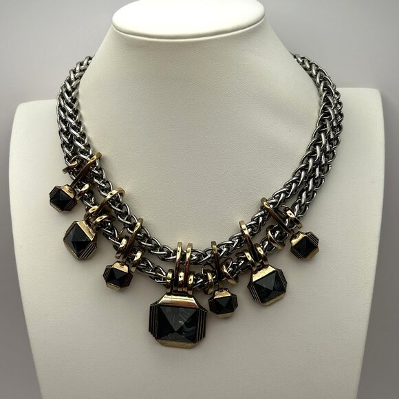 Zara Statement Necklace Silver Gold Tone Chunky Chain Geometric Charms Bold - Picture 1 of 13